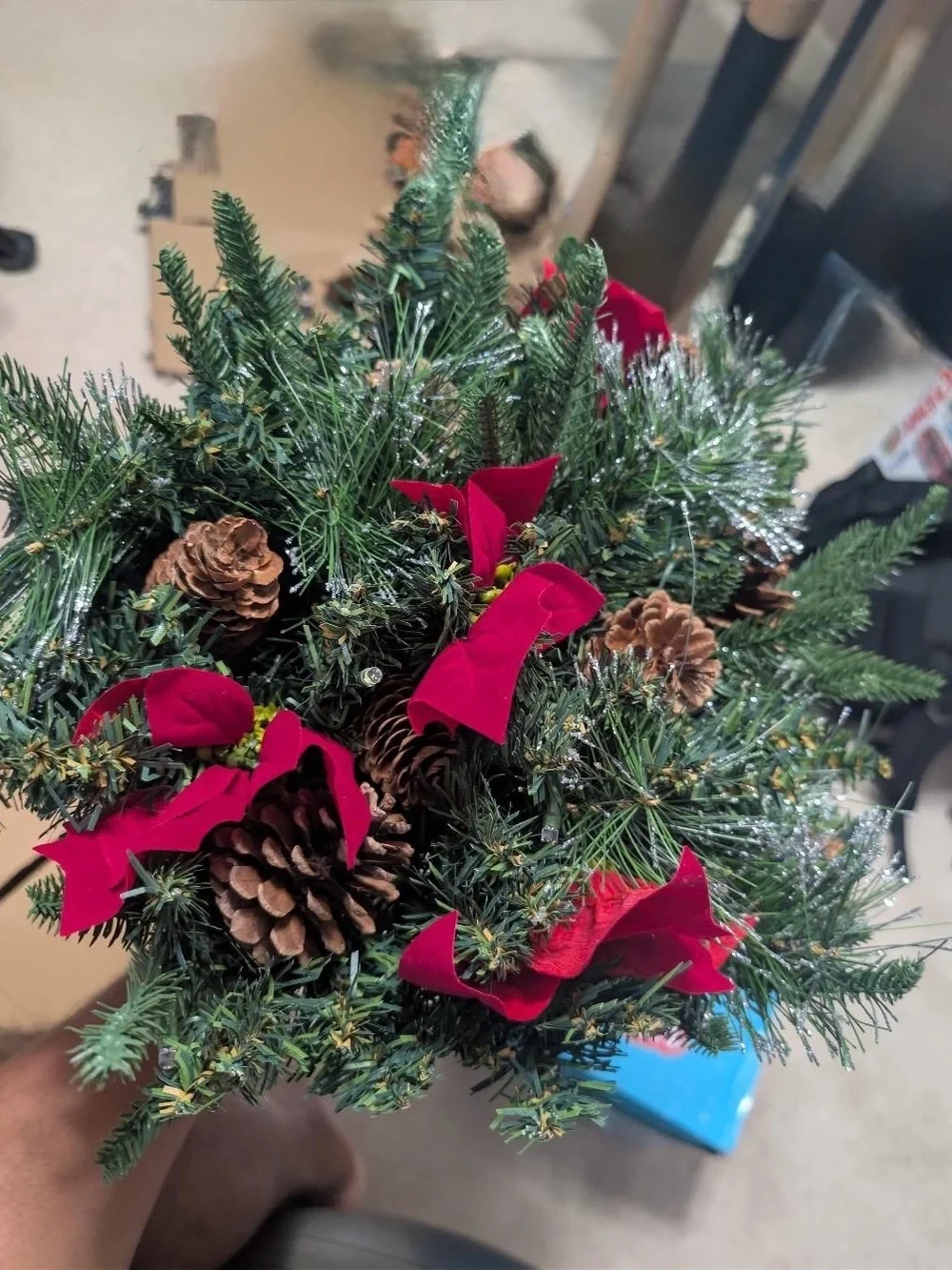 Holiday string lights on wreath